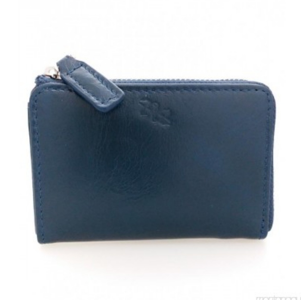 IXACC: Navy Leather Zipped Mini Card Wallet